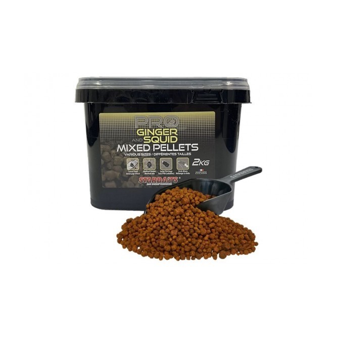 Starbaits Pro Ginger Squid Pellets Mixed 2kg